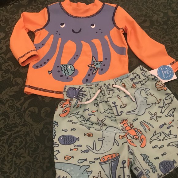 NWt carters octopus rashguard swim trunks set 9 m - Picture 1 of 5